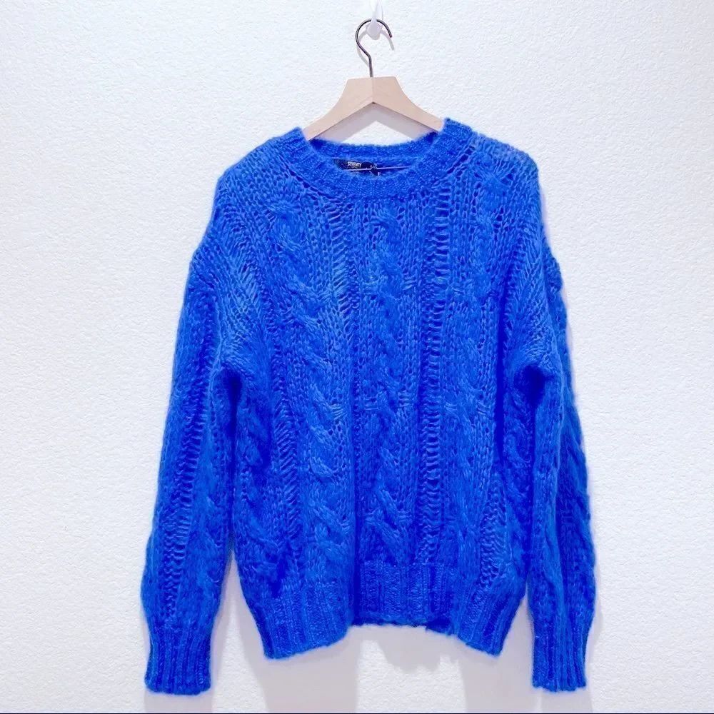 Seventy Venezia Crew Neck Cable Knit Mohair Sweater Blue Size IT 42 (US6)